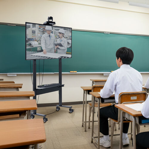 電動昇降ディスプレイスタンド（37～86インチ対応・カメラ台付き・キャスター付き・高耐荷重70kg・静音設計）