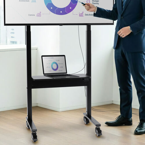 電動昇降ディスプレイスタンド（37～86インチ対応・カメラ台付き・キャスター付き・高耐荷重70kg・静音設計）