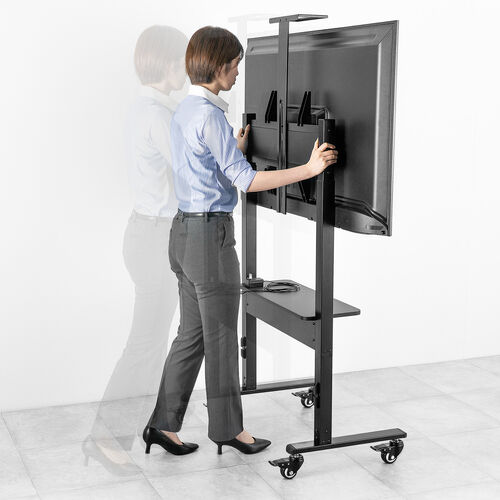 電動昇降ディスプレイスタンド（37～86インチ対応・カメラ台付き・キャスター付き・高耐荷重70kg・静音設計）