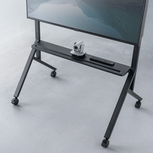 テレビスタンド（キャスター付・65インチ・86インチ対応・手動昇降・大型モニター・会議室・収納棚付・ディスプレイスタンド）