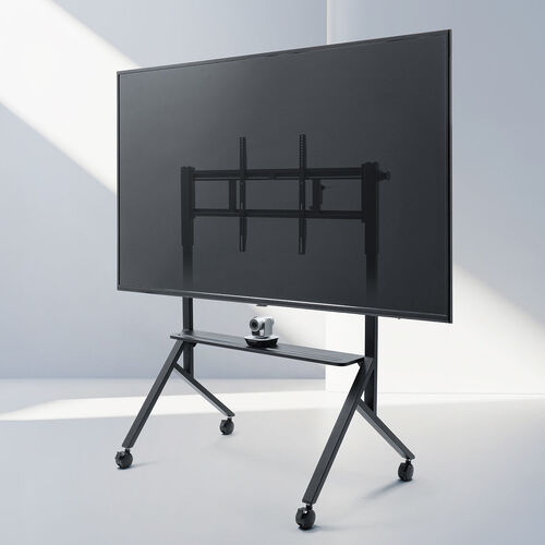 テレビスタンド（キャスター付・65インチ・86インチ対応・手動昇降・大型モニター・会議室・収納棚付・ディスプレイスタンド）