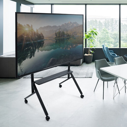 テレビスタンド（キャスター付・65インチ・86インチ対応・手動昇降・大型モニター・会議室・収納棚付・ディスプレイスタンド）