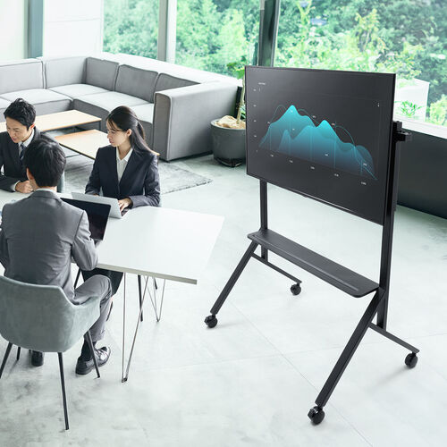 テレビスタンド（キャスター付・65インチ・86インチ対応・手動昇降・大型モニター・会議室・収納棚付・ディスプレイスタンド）