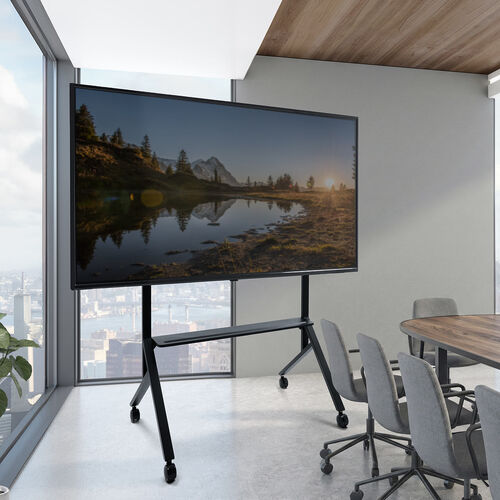 テレビスタンド（キャスター付・65インチ・86インチ対応・手動昇降・大型モニター・会議室・収納棚付・ディスプレイスタンド）