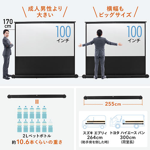 100インチ自立式プロジェクタースクリーン｜16:9・4K対応｜サンワサプライ【PRS015】