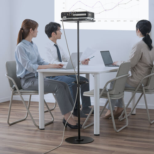プロジェクター台（天板タイプ・高さ調整70～120cm・リモコン用トレイ付き・プロジェクタースタンド・フロアスタンド・ブラック）