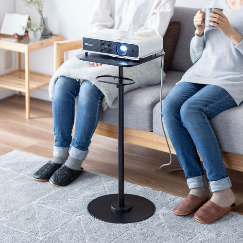 プロジェクター台（天板タイプ・高さ調整70～120cm・リモコン用トレイ付き・プロジェクタースタンド・フロアスタンド・ブラック）