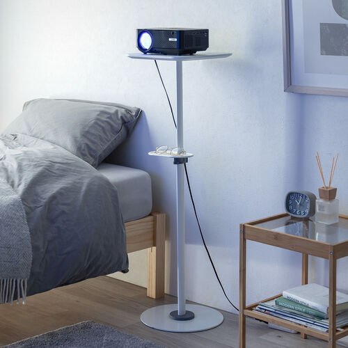 プロジェクター台（プロジェクタースタンド・フロアスタンド高さ調整70～120cm・トレイ付属・ホワイト）