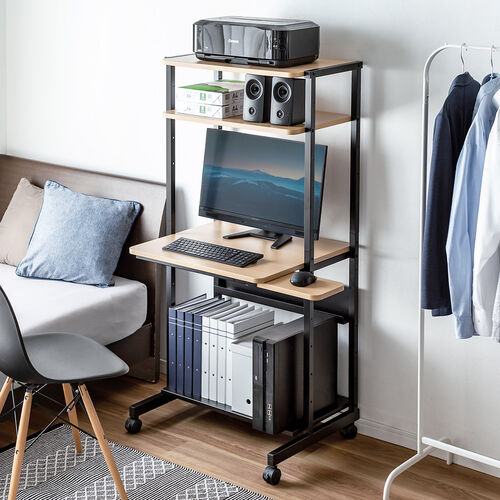 パソコンラック（パソコンデスク・幅65cm・スリムタイプ・木目調・耐荷重100kg・収納棚・キャスター・マウステーブル付き）