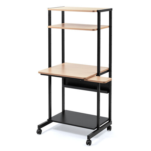 パソコンラック（パソコンデスク・幅65cm・スリムタイプ・木目調・耐荷重100kg・収納棚・キャスター・マウステーブル付き）