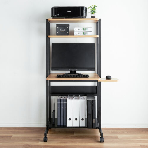 パソコンラック（パソコンデスク・幅65cm・スリムタイプ・木目調・耐