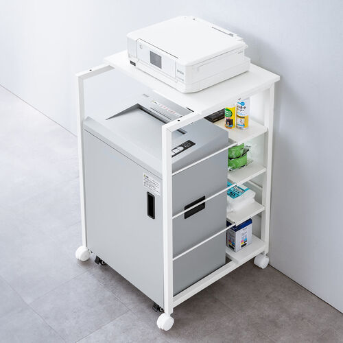 プリンタ台（シュレッダー収納ラック・プリンタラック・マルチラック・オープンラック・キャスター付・棚付・幅60cm×奥行60cm×高さ90cm）
