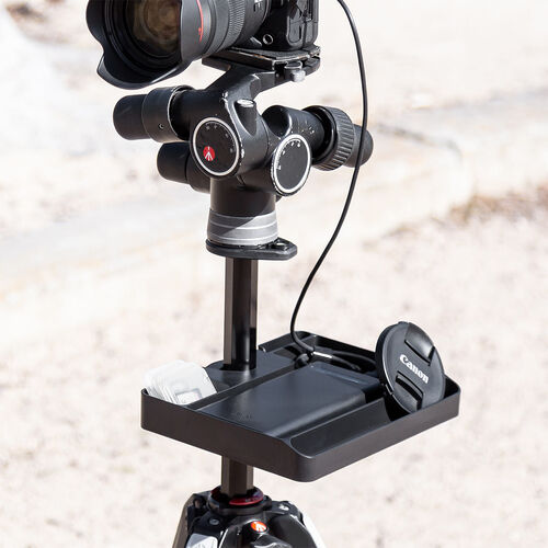 小物トレー（支柱取付け・丸パイプ・支柱径25～40mm・モニターアーム・三脚・ツールワゴン・台車・テレビスタンド・リモコン・モバイルバッテリー・収納・小物入れ・簡単取り付け・ブラック）