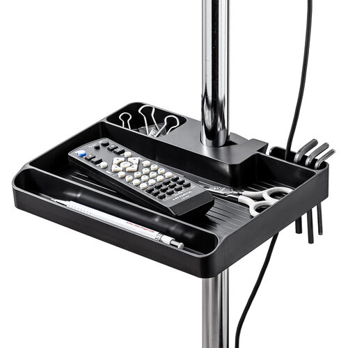 小物トレー（支柱取付け・丸パイプ・支柱径25～40mm・モニターアーム・三脚・ツールワゴン・台車・テレビスタンド・リモコン・モバイルバッテリー・収納・小物入れ・簡単取り付け・ブラック）