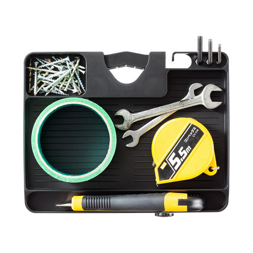 小物トレー（支柱取付け・丸パイプ・支柱径25～40mm・モニターアーム・三脚・ツールワゴン・台車・テレビスタンド・リモコン・モバイルバッテリー・収納・小物入れ・簡単取り付け・ブラック）