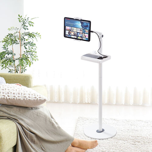 小物トレー（支柱取付け・丸パイプ・支柱径25～40mm・モニターアーム・三脚・ツールワゴン・台車・テレビスタンド・リモコン・モバイルバッテリー・収納・小物入れ・簡単取り付け・ホワイト）