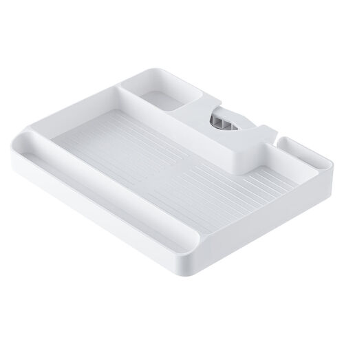 小物トレー（支柱取付け・丸パイプ・支柱径25～40mm・モニターアーム・三脚・ツールワゴン・台車・テレビスタンド・リモコン・モバイルバッテリー・収納・小物入れ・簡単取り付け・ホワイト）