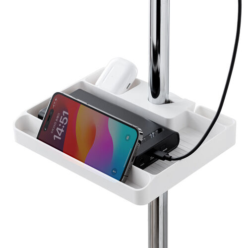 小物トレー（支柱取付け・丸パイプ・支柱径25～40mm・モニターアーム・三脚・ツールワゴン・台車・テレビスタンド・リモコン・モバイルバッテリー・収納・小物入れ・簡単取り付け・ホワイト）