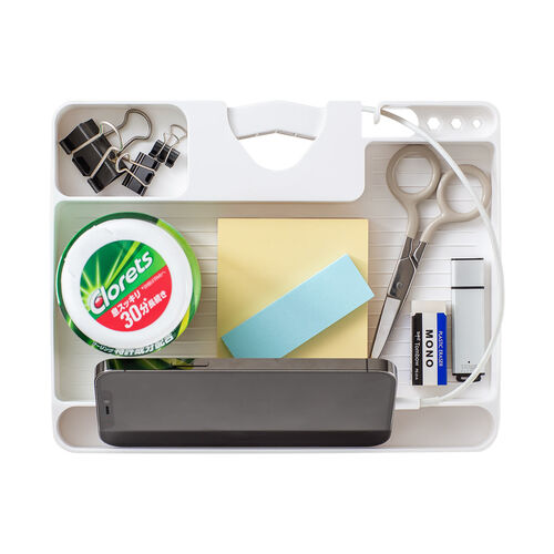 小物トレー（支柱取付け・丸パイプ・支柱径25～40mm・モニターアーム・三脚・ツールワゴン・台車・テレビスタンド・リモコン・モバイルバッテリー・収納・小物入れ・簡単取り付け・ホワイト）