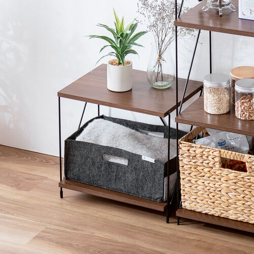 オープンラック（ワイヤーラック・2段・簡単組み立て・ネジなし・工具不要・ダークブラウン・木目調・幅42×奥行き31×高さ38.7cm）