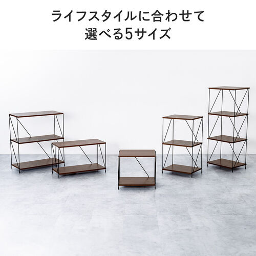 オープンラック（ワイヤーラック・2段・簡単組み立て・ネジなし・工具不要・ダークブラウン・木目調・幅42×奥行き31×高さ38.7cm）