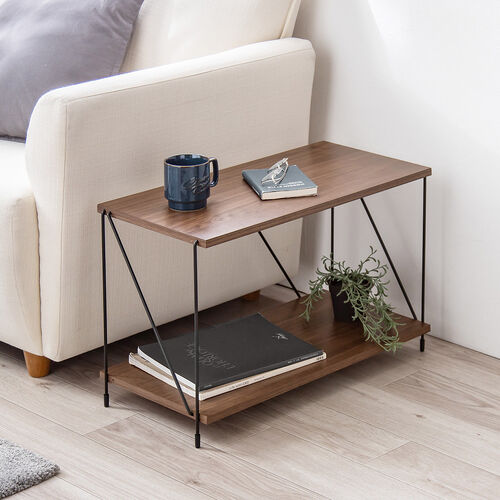 オープンラック（ワイヤーラック・2段・簡単組み立て・ネジなし・工具不要・ダークブラウン・木目調・幅62×奥行き31×高さ38.7cm）