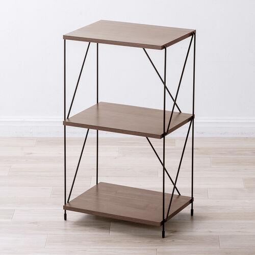 オープンラック（ワイヤーラック・3段・簡単組み立て・ネジなし・工具不要・ダークブラウン・木目調・幅42×奥行き31×高さ71.3cm）