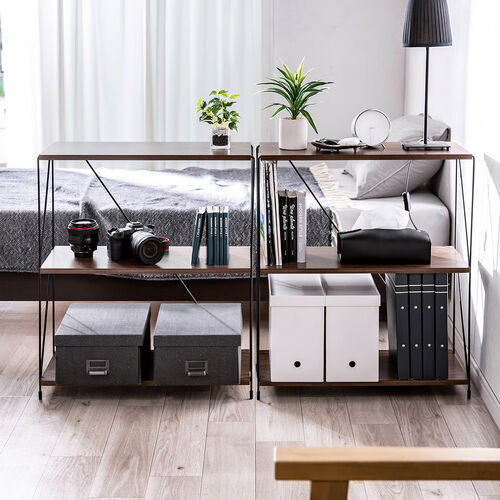 オープンラック（ワイヤーラック・3段・簡単組み立て・ネジなし・工具不要・ダークブラウン・木目調・幅62×奥行き31×高さ71.3cm）