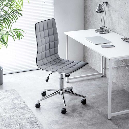 シンプルデザインチェア（グレー・ホテル用・ミドルバック・PUレザー・ロッキング・おしゃれ）