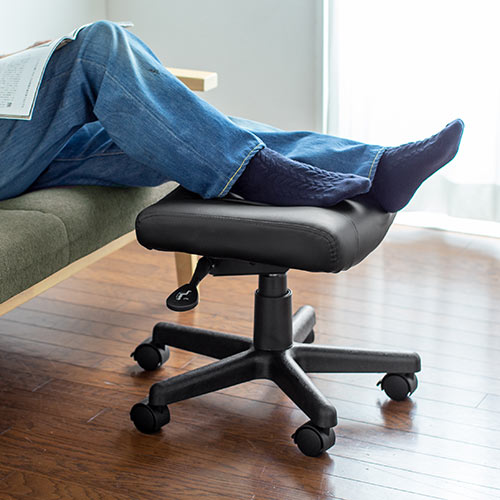 オットマン リラックス足置き台 ストッパー付きキャスター仕様 角度調節機能付き PUレザー製 ブラック