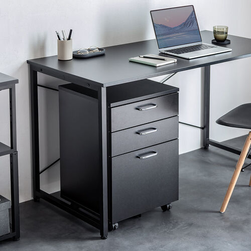 サイドワゴン（デスクワゴン・木製・キャスター付・3段・A4ファイル・チェスト・キャビネット・ブラック）