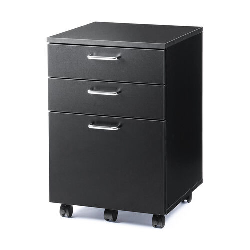 サイドワゴン（デスクワゴン・木製・キャスター付・3段・A4ファイル・チェスト・キャビネット・ブラック）