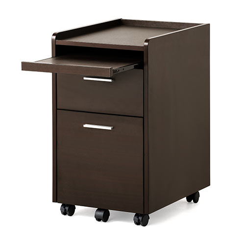 木製デスクワゴン（引き出し2段・スライドトレイ・天板収納・木製・チェスト・キャビネット・キャスター付き）