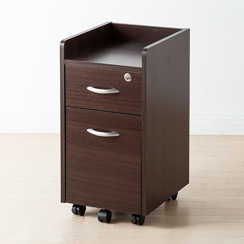 木製デスクワゴン（引き出し2段・天板収納・木製・チェスト