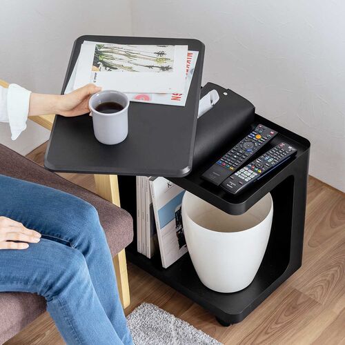 【アウトレット】昇降式デスクキャビネット（オープンキャビネット・デスクワゴン・ポータブル電源収納台・プロジェクター台・サイドデスク・デスク下収納・ソファーサイドテーブル・キャスター付き・ブラック）