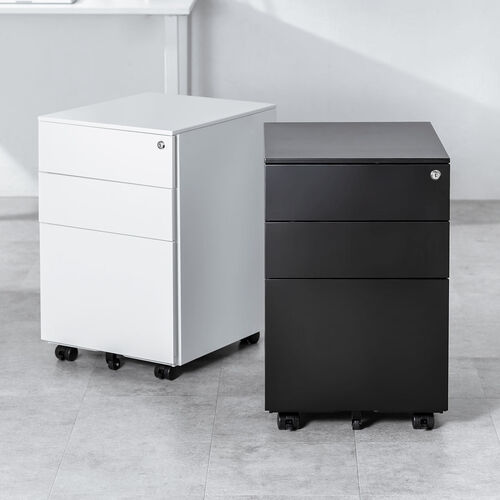 デスクワゴン（キャビネット・3段・幅39cm・奥行き45cm・高さ60cm・鍵付き・一括ロック・スチール・ブラック）