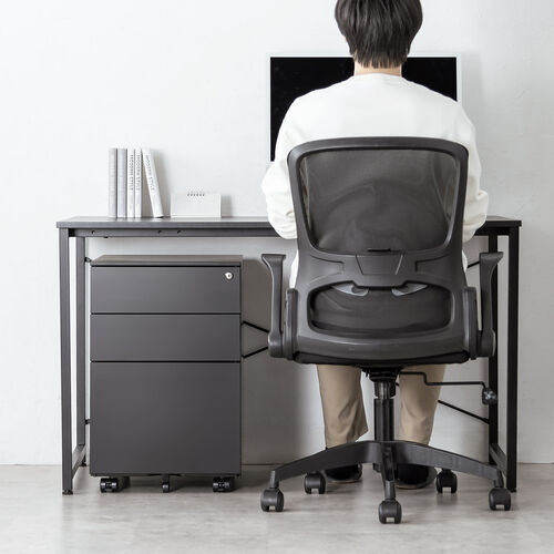 デスクワゴン（キャビネット・3段・幅39cm・奥行き45cm・高さ60cm・鍵付き・一括ロック・スチール・ブラック）