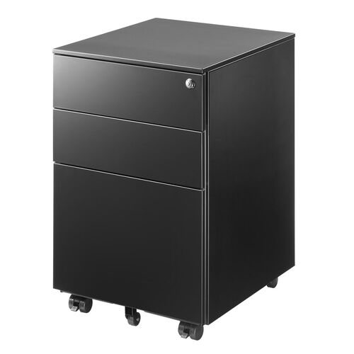 デスクワゴン（キャビネット・3段・幅39cm・奥行き45cm・高さ60cm・鍵付き・一括ロック・スチール・ブラック）