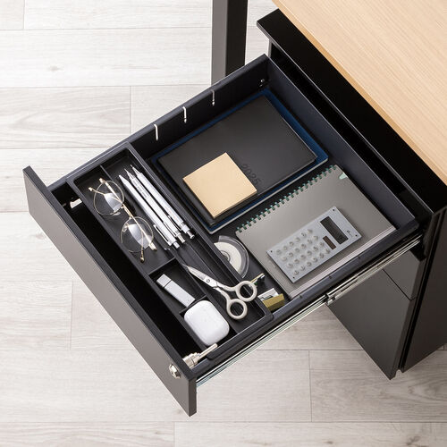 デスクワゴン（キャビネット・3段・幅39cm・奥行き45cm・高さ60cm・鍵付き・一括ロック・スチール・ブラック）