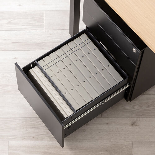 デスクワゴン（キャビネット・3段・幅39cm・奥行き45cm・高さ60cm・鍵付き・一括ロック・スチール・ブラック）