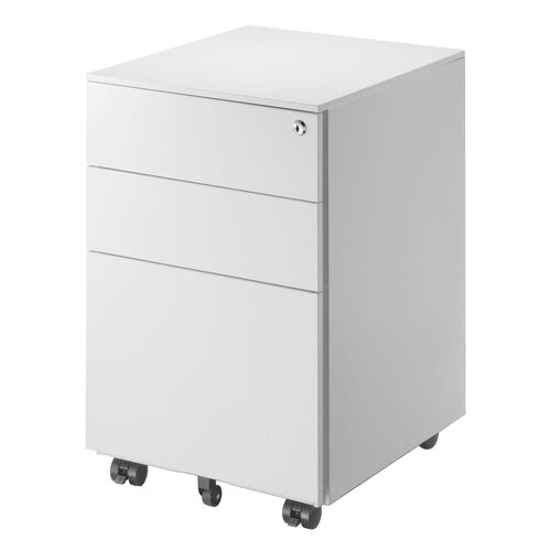 デスクワゴン（キャビネット・3段・幅39cm・奥行き45cm・高さ60cm・鍵付き・一括ロック・スチール・ホワイト）