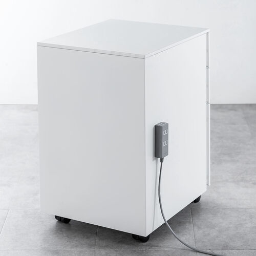 デスクワゴン（キャビネット・3段・幅39cm・奥行き45cm・高さ60cm・鍵付き・一括ロック・スチール・ホワイト）