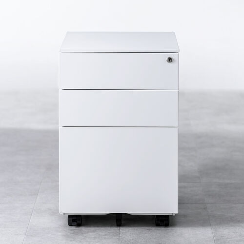 デスクワゴン（キャビネット・3段・幅39cm・奥行き45cm・高さ60cm・鍵付き・一括ロック・スチール・ホワイト）