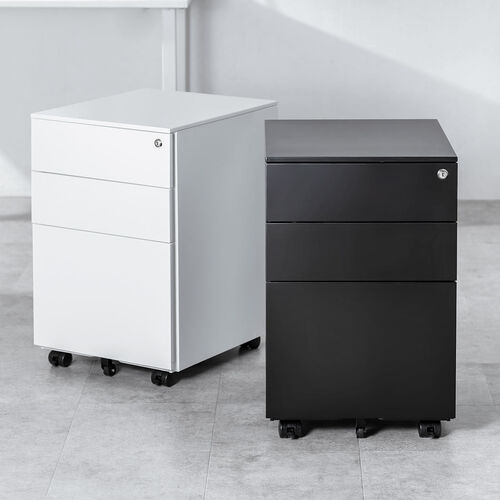 デスクワゴン（キャビネット・3段・幅39cm・奥行き45cm・高さ60cm・鍵付き・一括ロック・スチール・ホワイト）