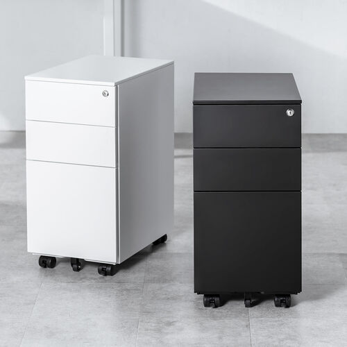 デスクワゴン（キャビネット・3段・幅30cm・奥行き45cm・高さ60cm・鍵付き・一括ロック・スチール・ブラック）