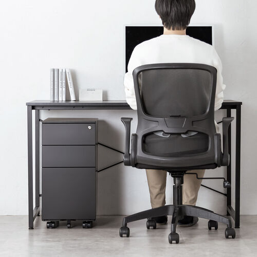 デスクワゴン（キャビネット・3段・幅30cm・奥行き45cm・高さ60cm・鍵付き・一括ロック・スチール・ブラック）