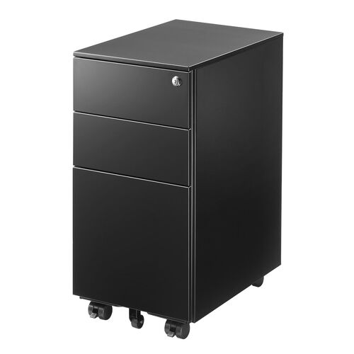 デスクワゴン（キャビネット・3段・幅30cm・奥行き45cm・高さ60cm・鍵付き・一括ロック・スチール・ブラック）