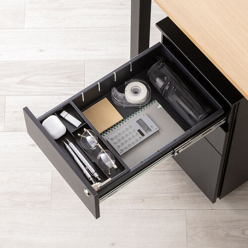 デスクワゴン（キャビネット・3段・幅30cm・奥行き45cm・高さ60cm・鍵付き・一括ロック・スチール・ブラック）