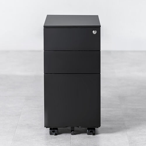 デスクワゴン（キャビネット・3段・幅30cm・奥行き45cm・高さ60cm・鍵付き・一括ロック・スチール・ブラック）