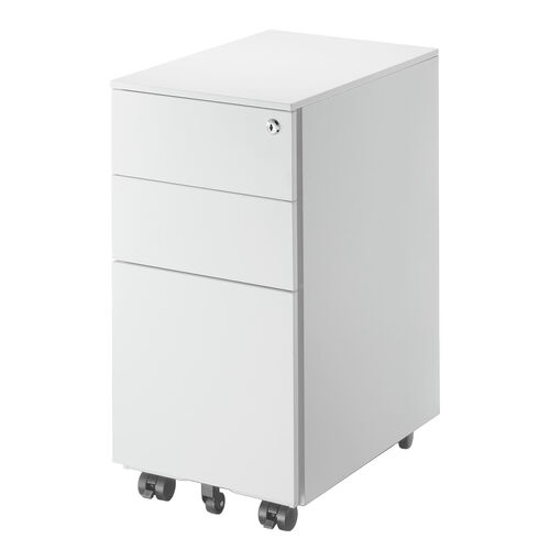 デスクワゴン（キャビネット・3段・幅30cm・奥行き45cm・高さ60cm・鍵付き・一括ロック・スチール・ホワイト）